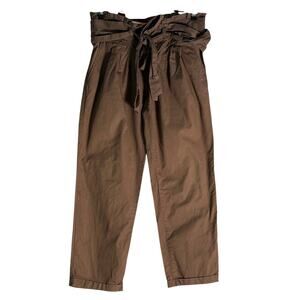 Cartonnier Anthropologie Sz 2 Tie Waist PaperBag Ankle Pants Brown Pleated Baggy